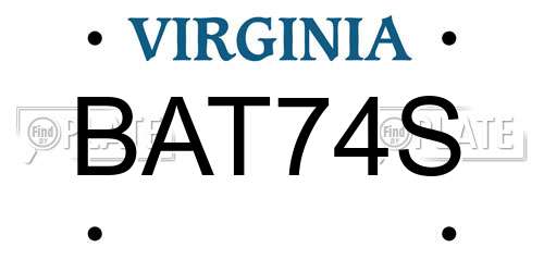 BAT74S Virginia License Plate