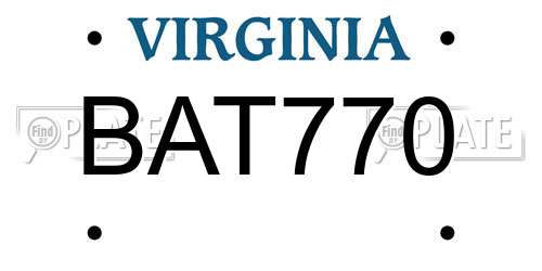 BAT770 Virginia License Plate