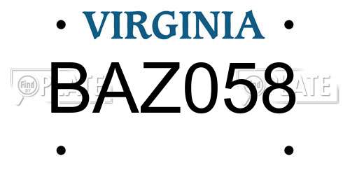 BAZ058 Virginia License Plate