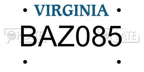 BAZ085 Virginia License Plate