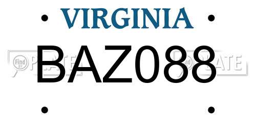 BAZ088 Virginia License Plate