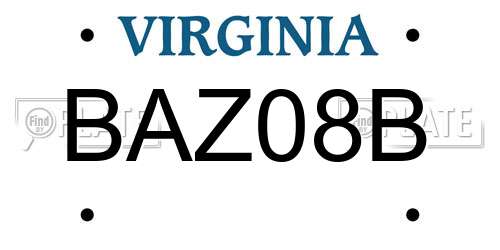 BAZ08B Virginia License Plate