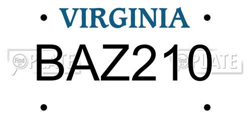 BAZ210 Virginia License Plate