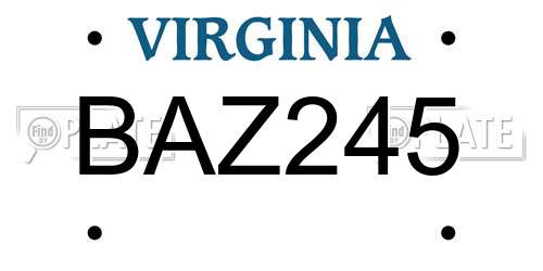 BAZ245 Virginia License Plate