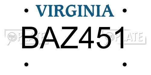 BAZ451 Virginia License Plate