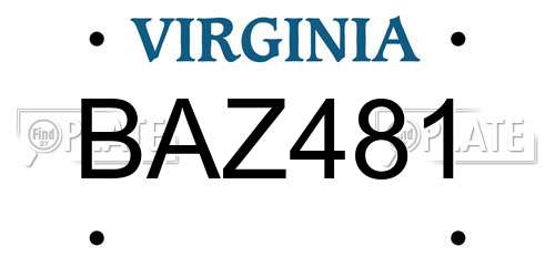 BAZ481 Virginia License Plate