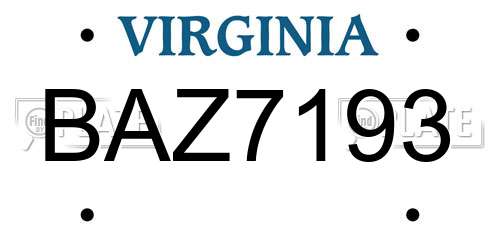 BAZ7193 Virginia License Plate