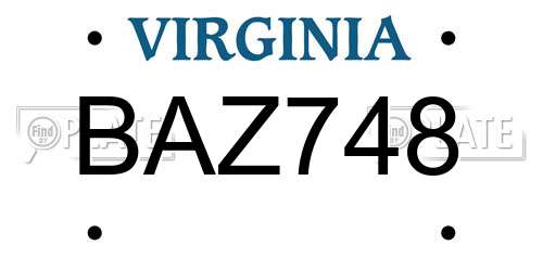 BAZ748 Virginia License Plate
