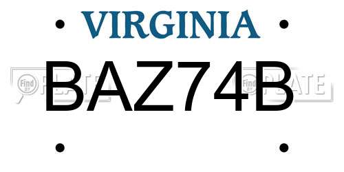 BAZ74B Virginia License Plate