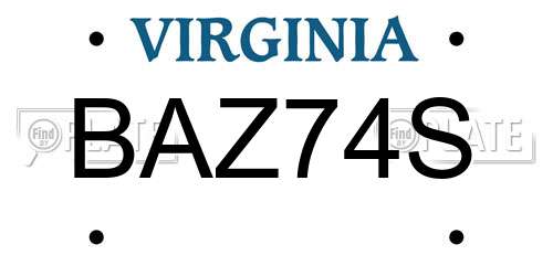 BAZ74S Virginia License Plate