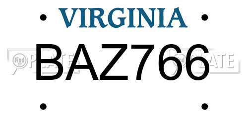BAZ766 Virginia License Plate