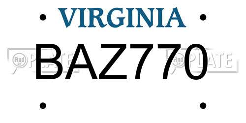 BAZ770 Virginia License Plate