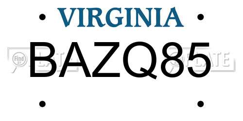 BAZQ85 Virginia License Plate