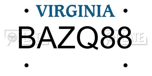 BAZQ88 Virginia License Plate
