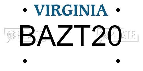 BAZT20 Virginia License Plate