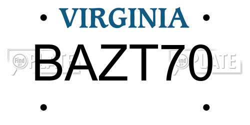 BAZT70 Virginia License Plate