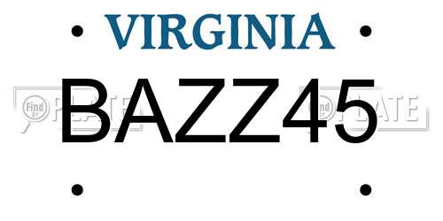 BAZZ45 Virginia License Plate