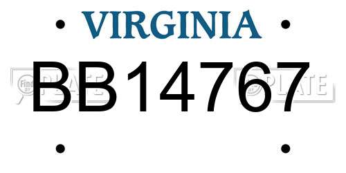 BB14767 Virginia License Plate