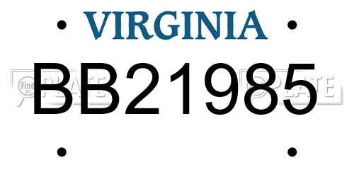 BB21985 Virginia License Plate
