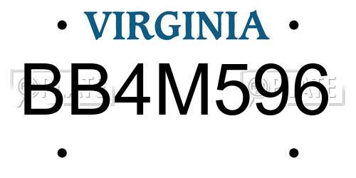BB4M596 Virginia License Plate