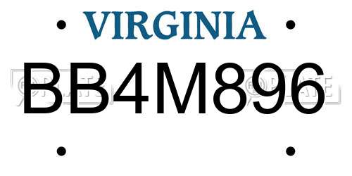 BB4M896 Virginia License Plate