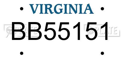 BB55151 Virginia License Plate