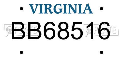 BB68516 Virginia License Plate