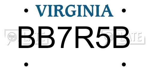 BB7R5B Virginia License Plate