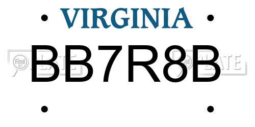 BB7R8B Virginia License Plate