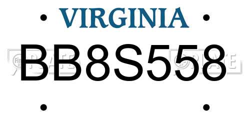 BB8S558 Virginia License Plate