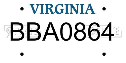 BBA0864 Virginia License Plate