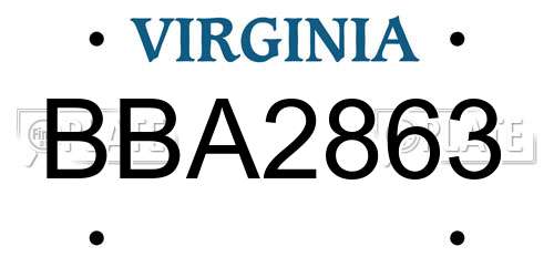 BBA2863 Virginia License Plate