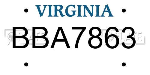 BBA7863 Virginia License Plate