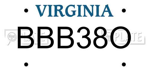 BBB38O Virginia License Plate