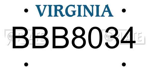 BBB8034 Virginia License Plate