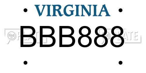 BBB888 Virginia License Plate