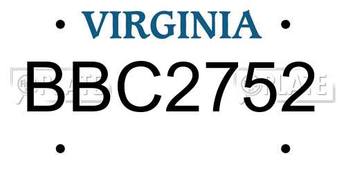 BBC2752 Virginia License Plate