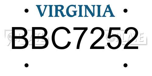 BBC7252 Virginia License Plate