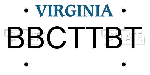 BBCTTBT Virginia License Plate