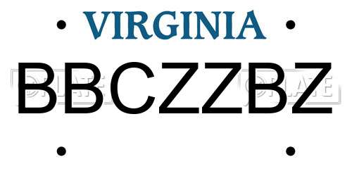 BBCZZBZ Virginia License Plate