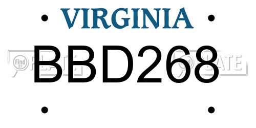 BBD268 Virginia License Plate