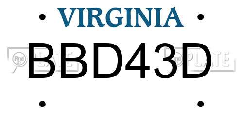BBD43D Virginia License Plate