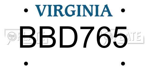 BBD765 Virginia License Plate