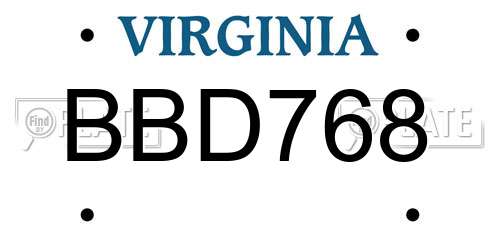 BBD768 Virginia License Plate