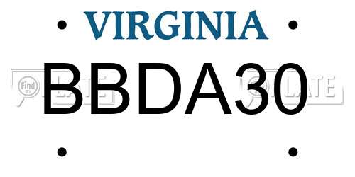 BBDA30 Virginia License Plate