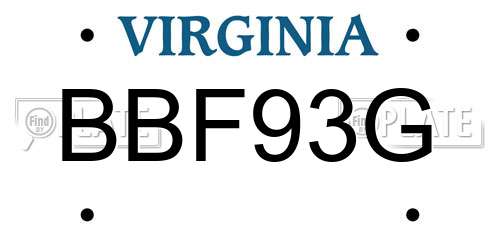 BBF93G Virginia License Plate