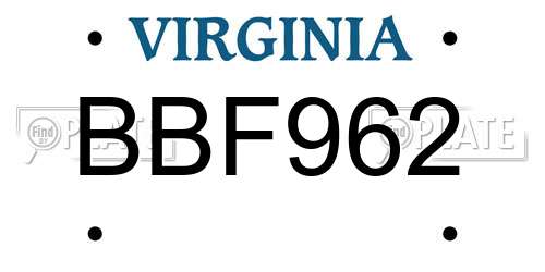 BBF962 Virginia License Plate