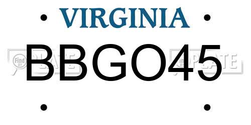 BBGO45 Virginia License Plate