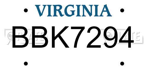 BBK7294 Virginia License Plate