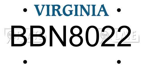 BBN8022 Virginia License Plate